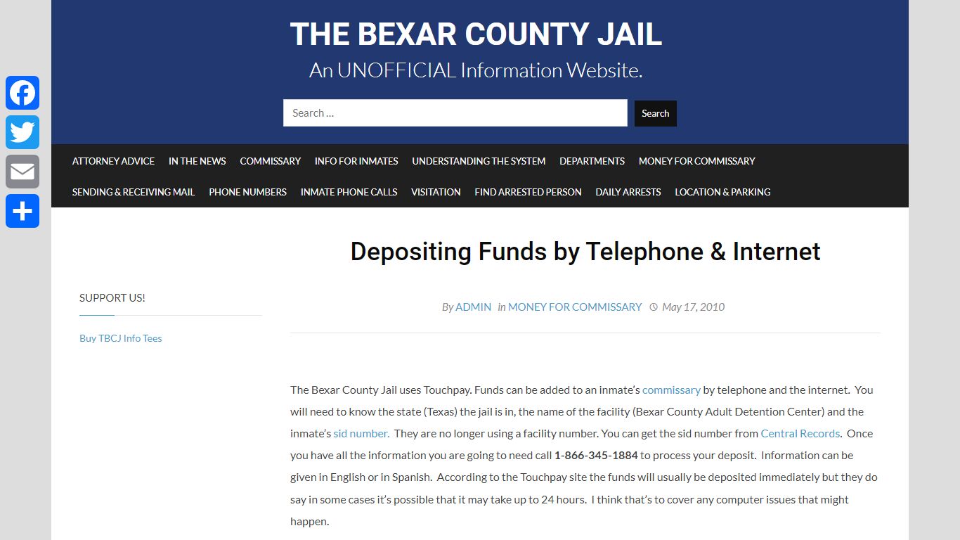 Depositing Funds by Telephone | The Bexar County Jail