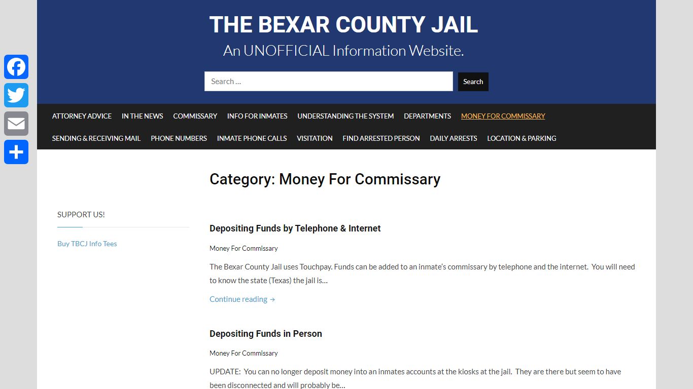 Money For Commissary | The Bexar County Jail